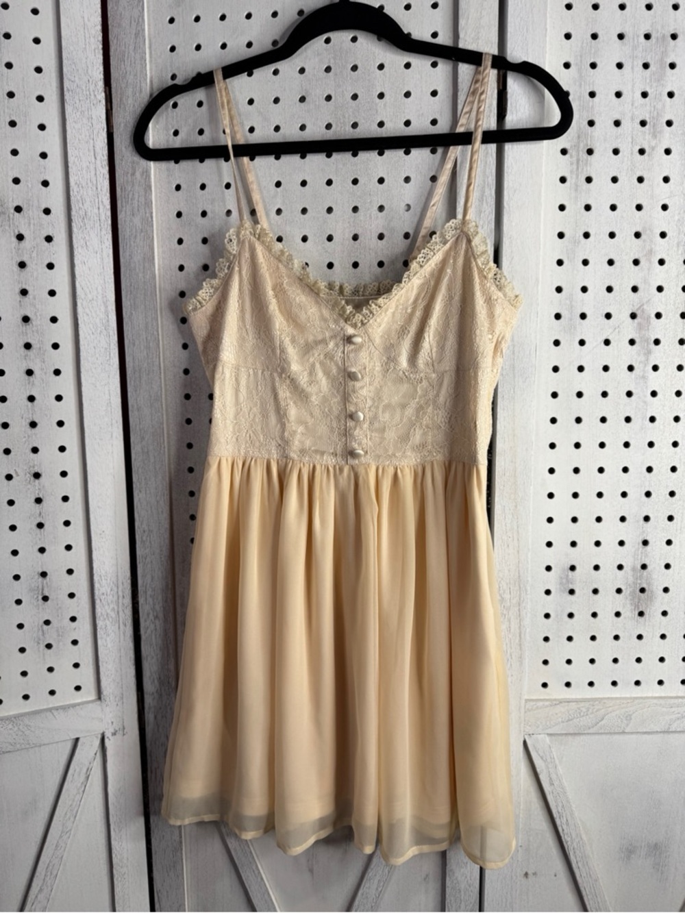 Divided Cream Lace Bodice Chiffon Dress Size 6 Cottagecore Boho Festival - Picture 2 of 12